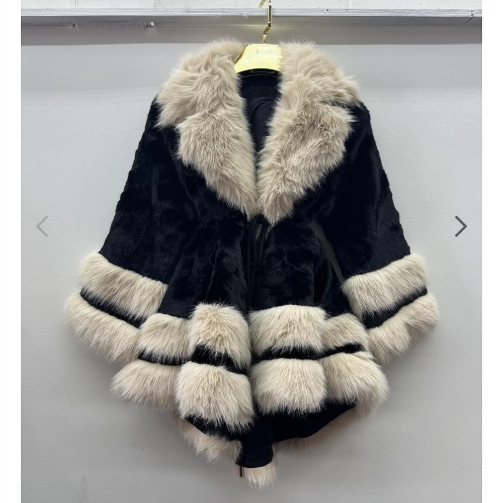 Luxurious Black and Cream Faux Fur Women's Coat